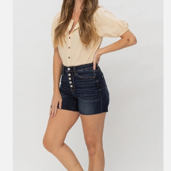 Judy Blue Pants - Judy Blue High Waist Dark Indigo Blue Denim Women's Shorts NWT 3XL